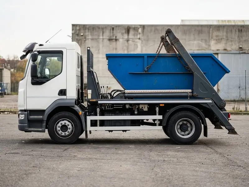 Imagine ilustrativă: Camion cu sistem de ridicare, în lucru